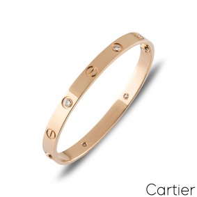 Cartier Rose Gold Half Diamond Love Bracelet Size 18 B6036018 Cartier Rose Gold Half Diamond Love Bracelet Size 18 B6036018